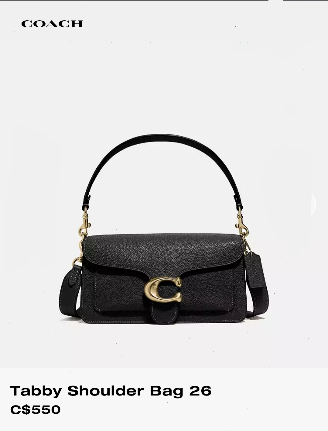 Coach Pebbled Leather Tabby 26 SB in Black