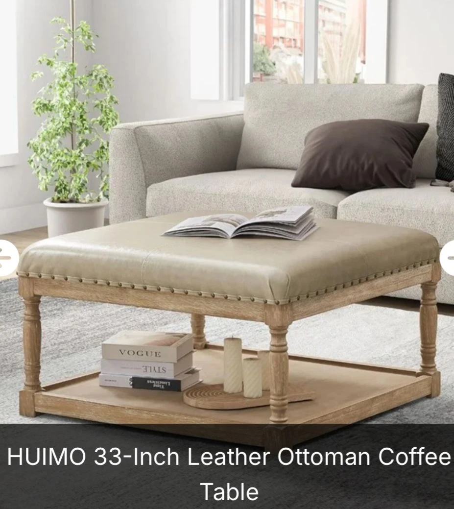 HUIMO 33-Inch Leather Ottoman Coffee Table - photo 2