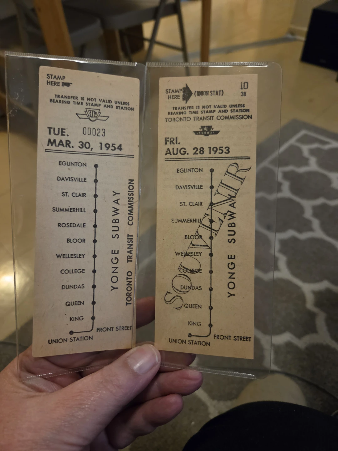 TTC Yonge Subway Transfer Tickets (1953 & 1954)