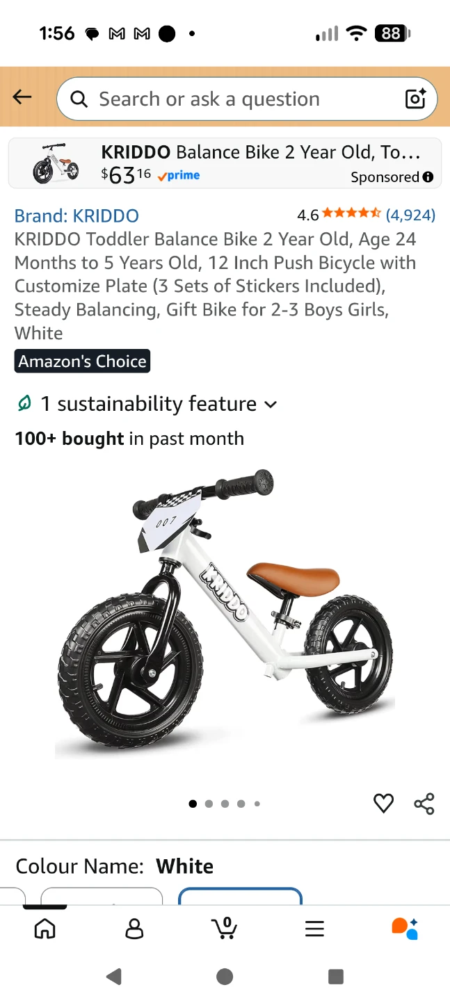 Kriddo Kids Balance Bike KB002 White