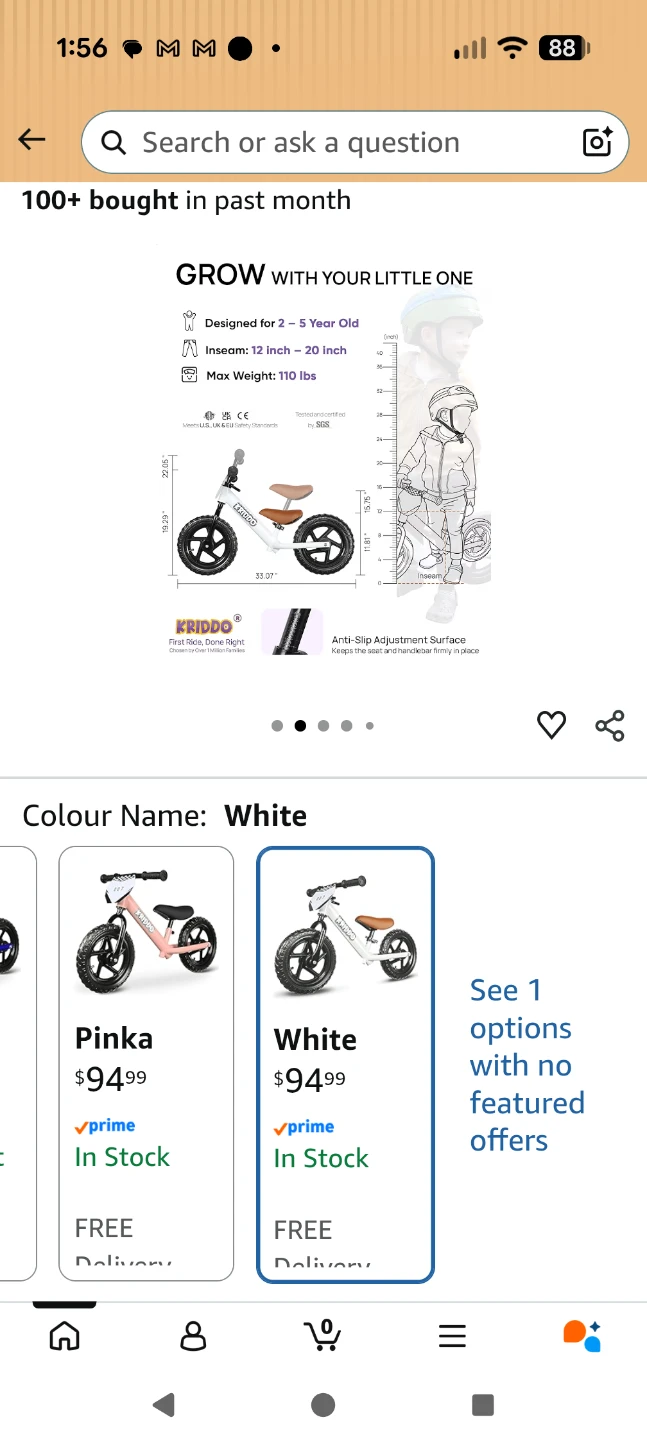 Kriddo Kids Balance Bike KB002 White - photo 2