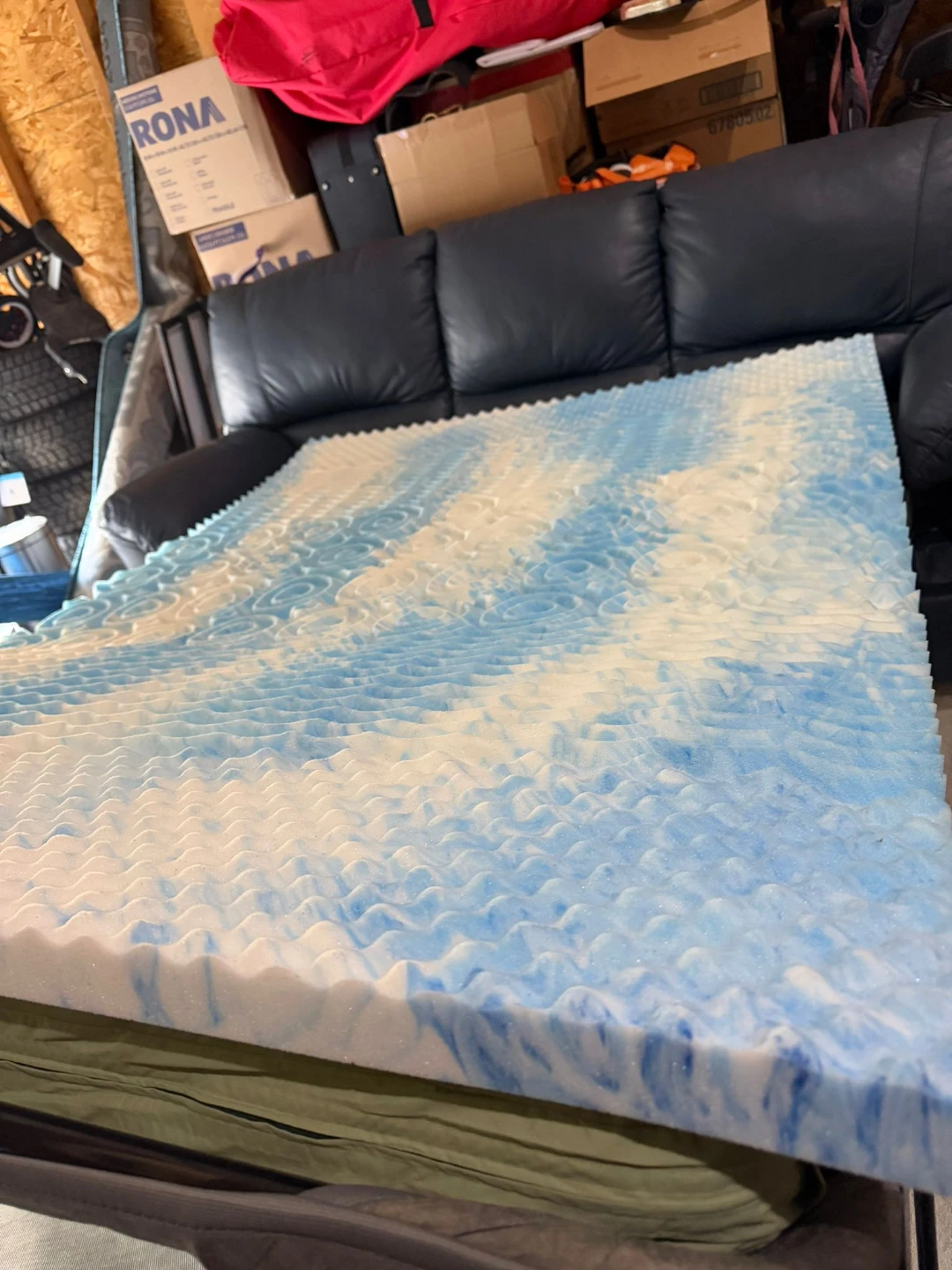 Dark Blue Leather Sofa Bed - photo 2