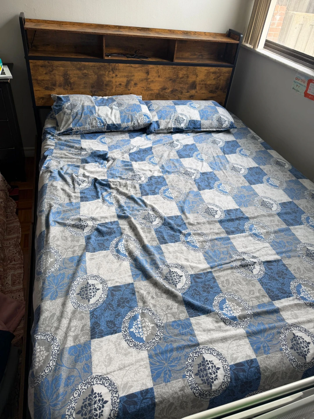 Queen Size Bed Frame with Headboard and Shelves