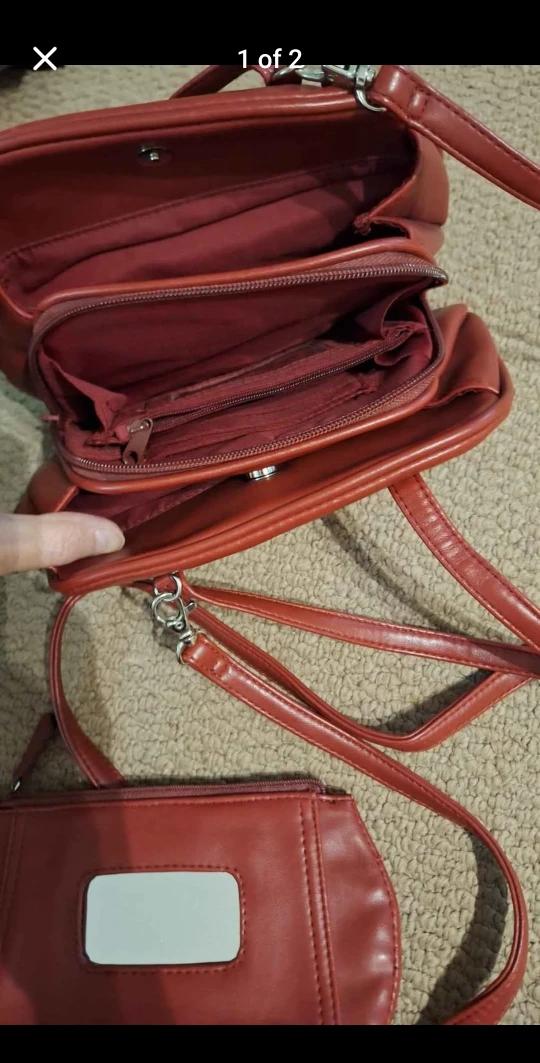 Red Faux Leather Shoulder Bag with Matching Pouch - photo 2