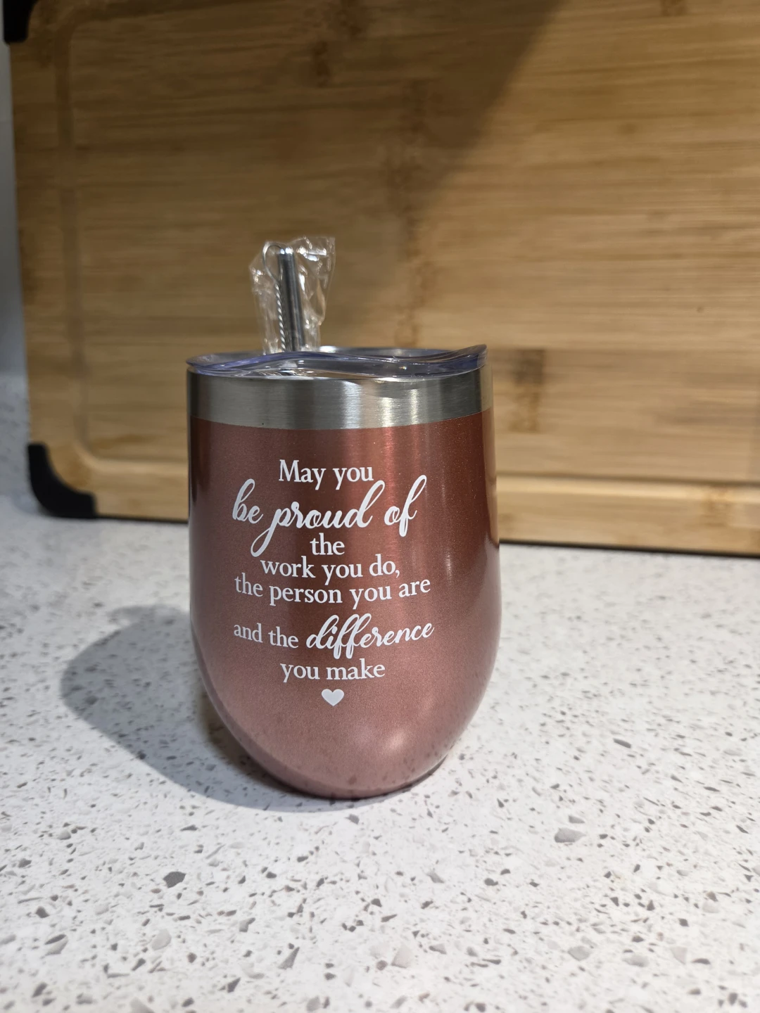 Rose Gold Insulated Wine Tumbler with Straw