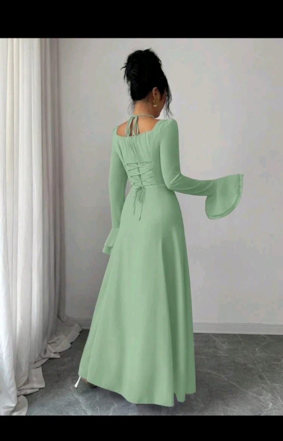 Mint Bell Sleeve Lace-Up Maxi Dress - photo 2