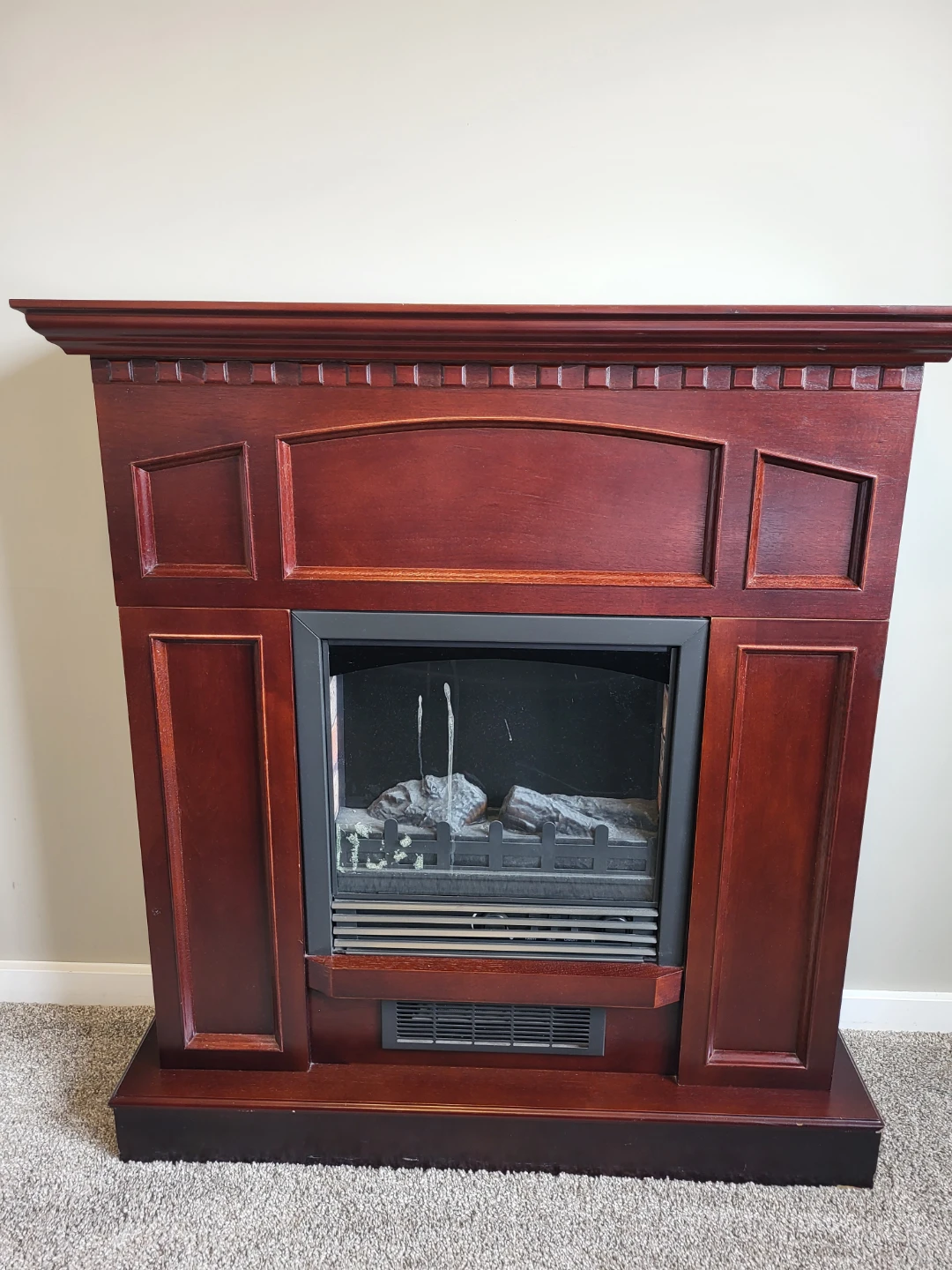 Cherry Finish Electric Fireplace with Mantle