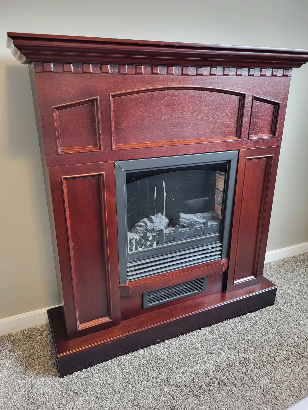Cherry Finish Electric Fireplace with Mantle - photo 3