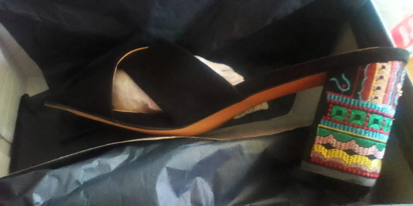 ELOQUII Black Suede Block Heel Mules with Embroidered Detail - photo 2