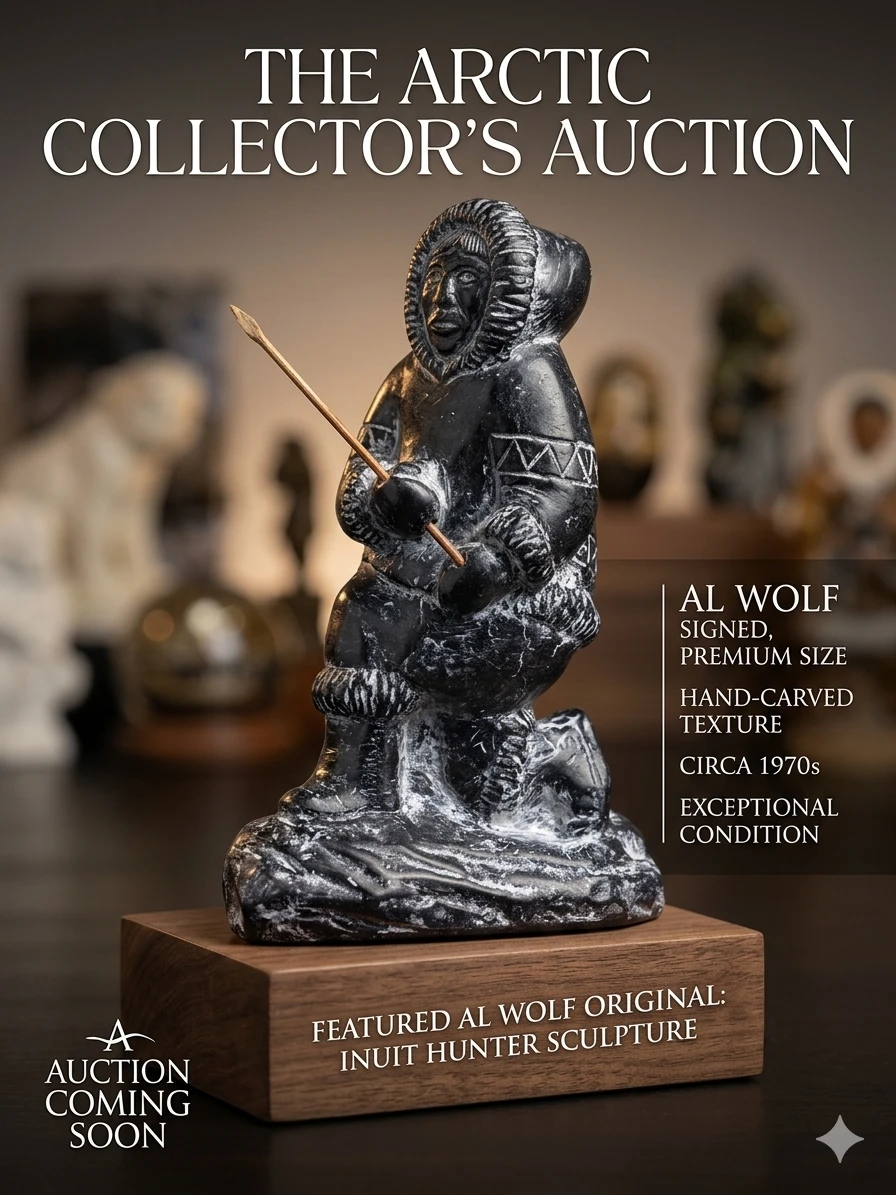 Vintage Al Wolf Original Inuit Hunter Sculpture