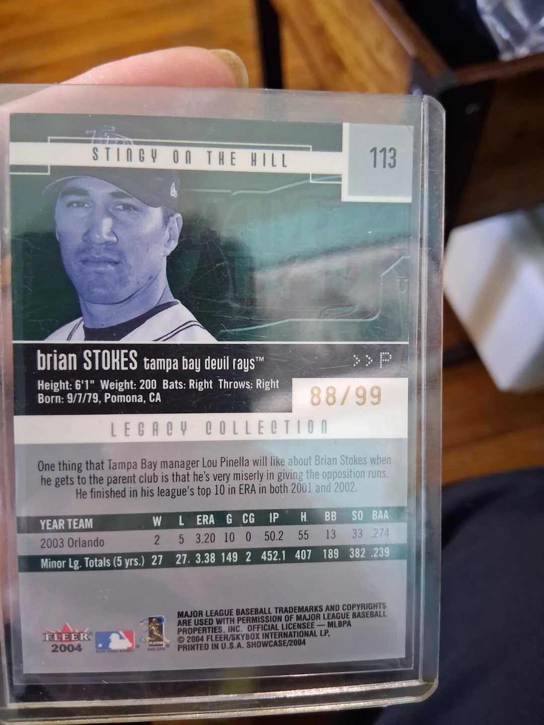 2004 Fleer Legacy Collection Brian Stokes Baseball Card #113 - photo 3