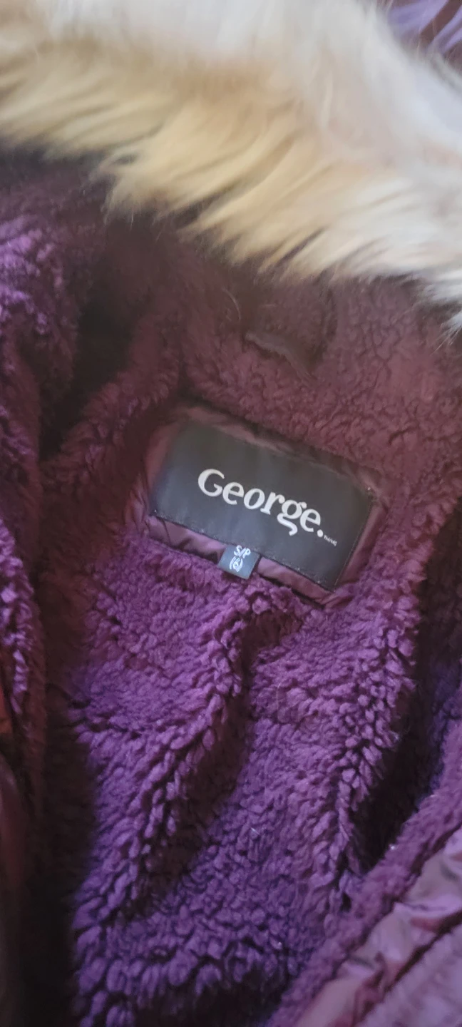 George. Purple Puffer Jacket with Fur Hood - Size S/P - photo 2