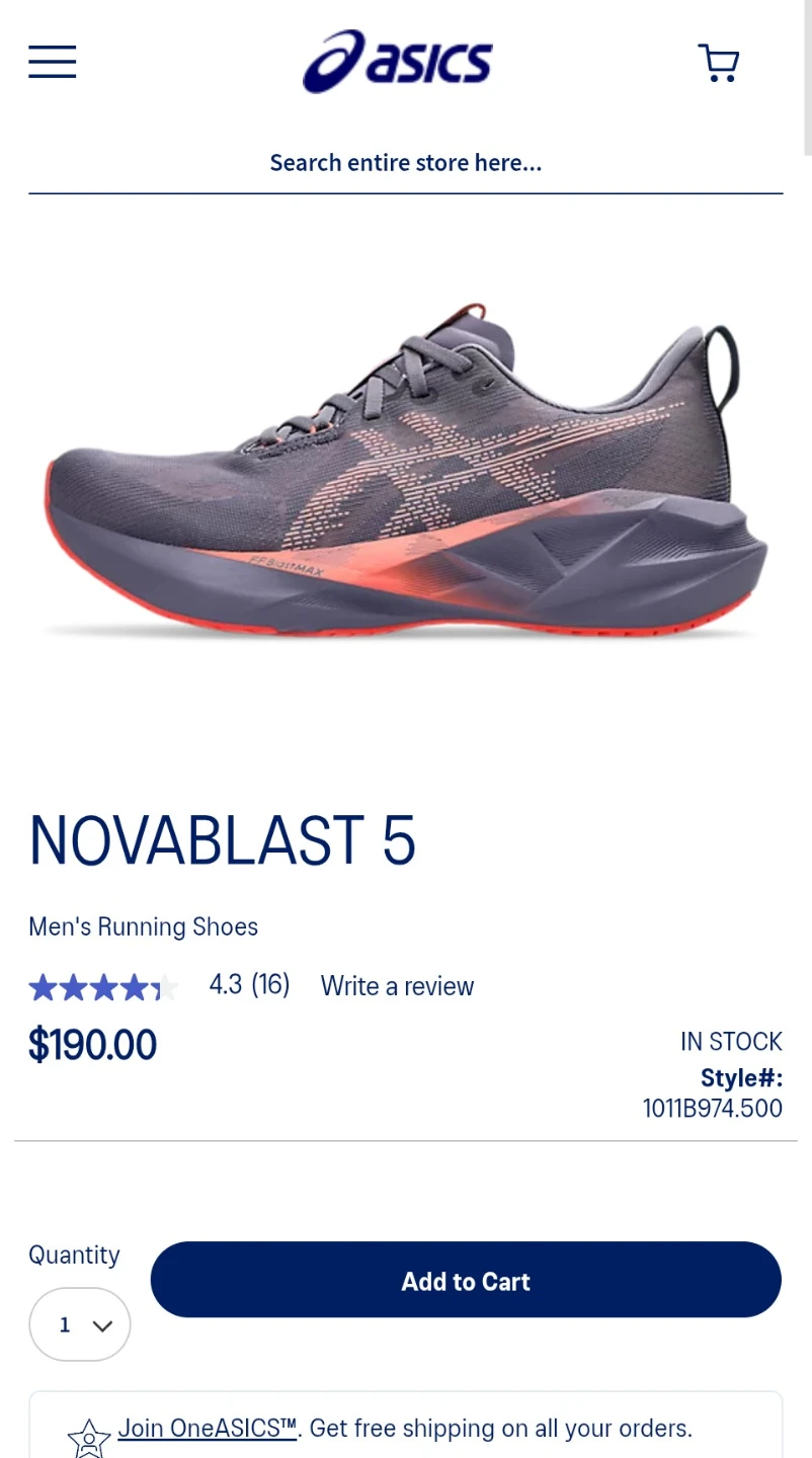 BNIB Men's size 12 Asics Novablast 5 Running Shoes