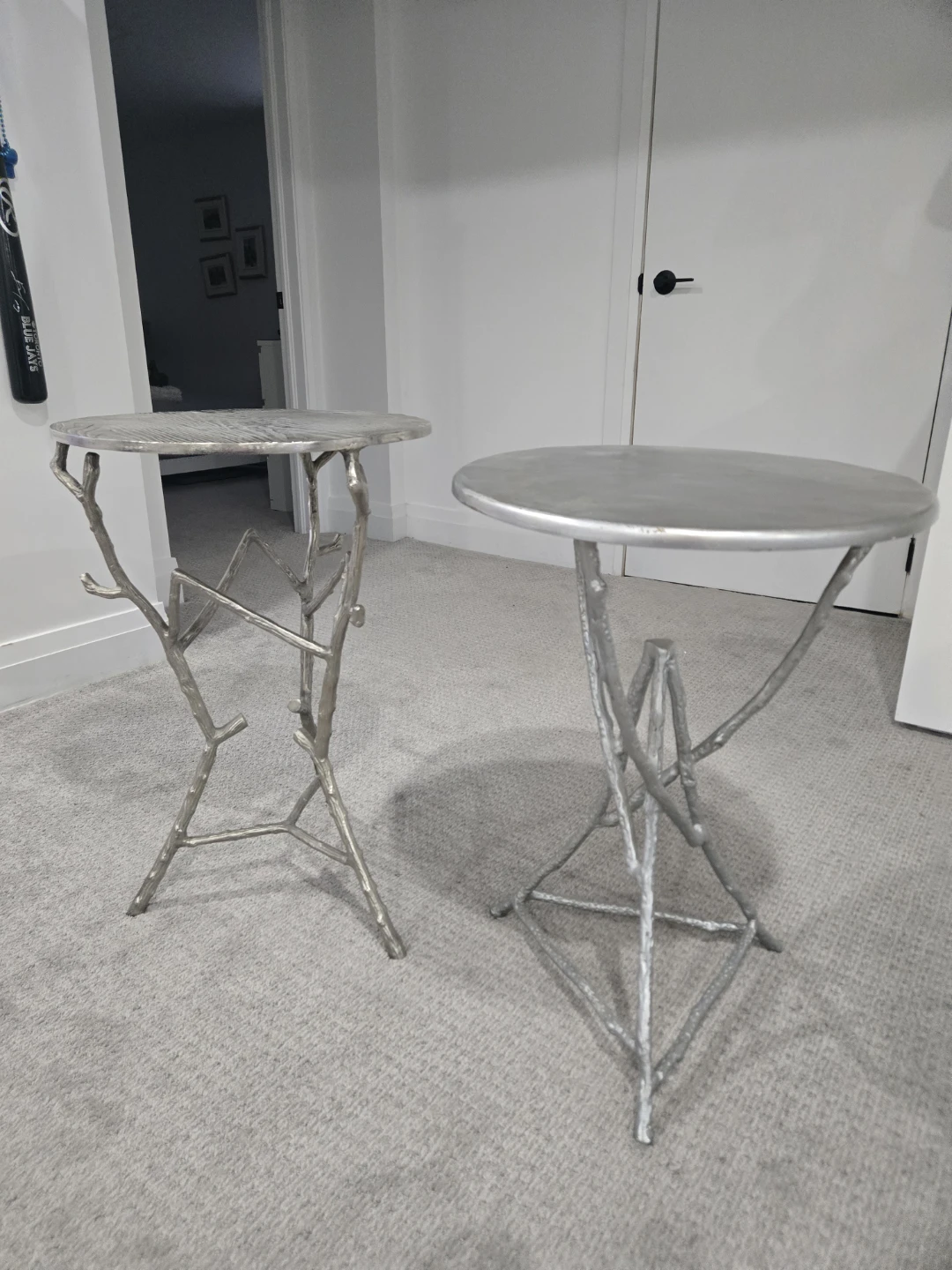 Silver Metal Accent Tables with Branch-like Base