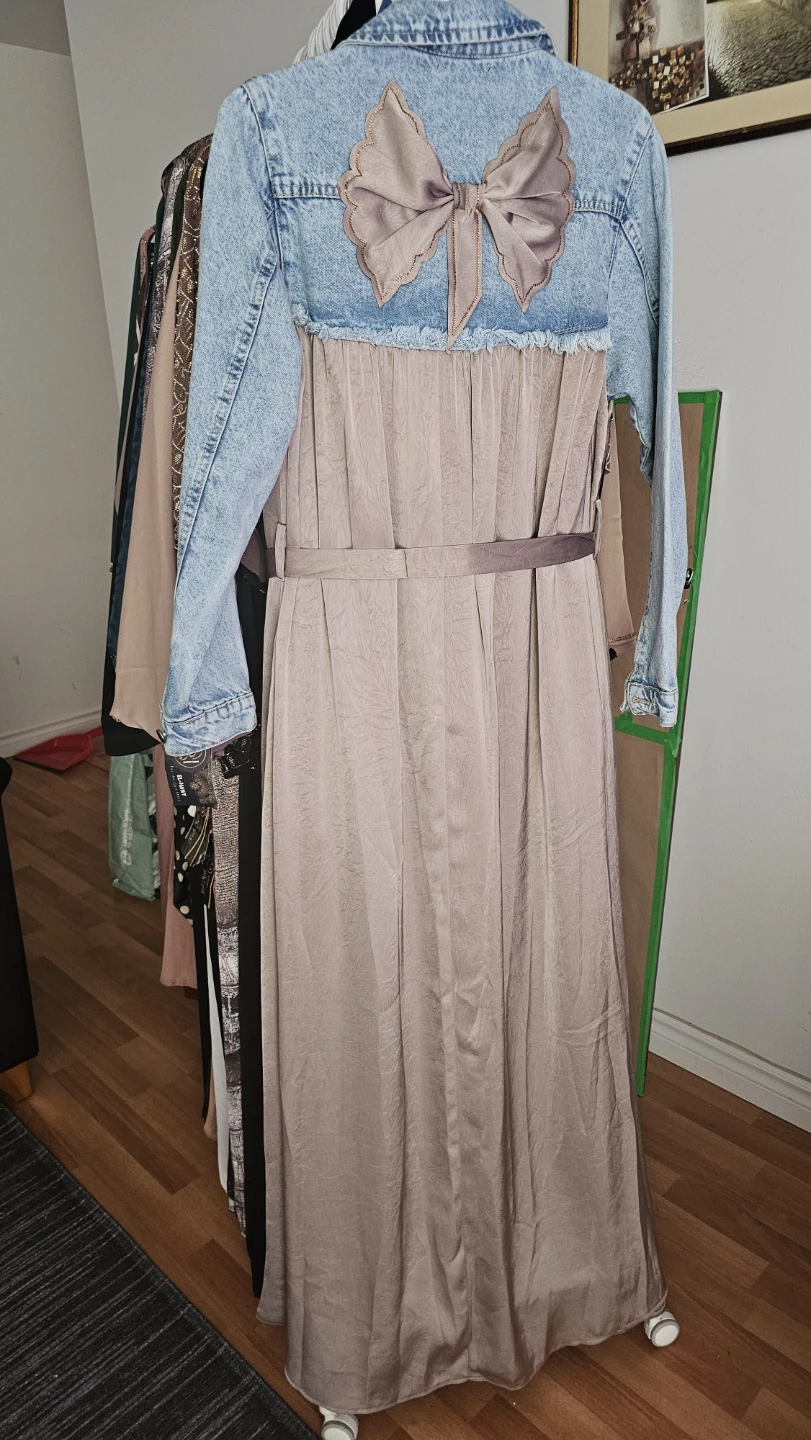 Denim & Satin Maxi Dress with Bow Detail - photo 2
