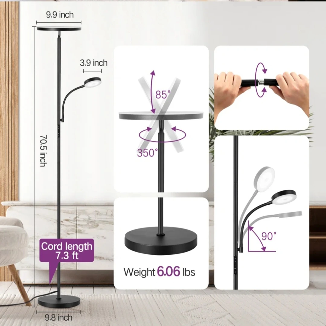 Adjustable Floor Lamp with Reading Light - photo 4
