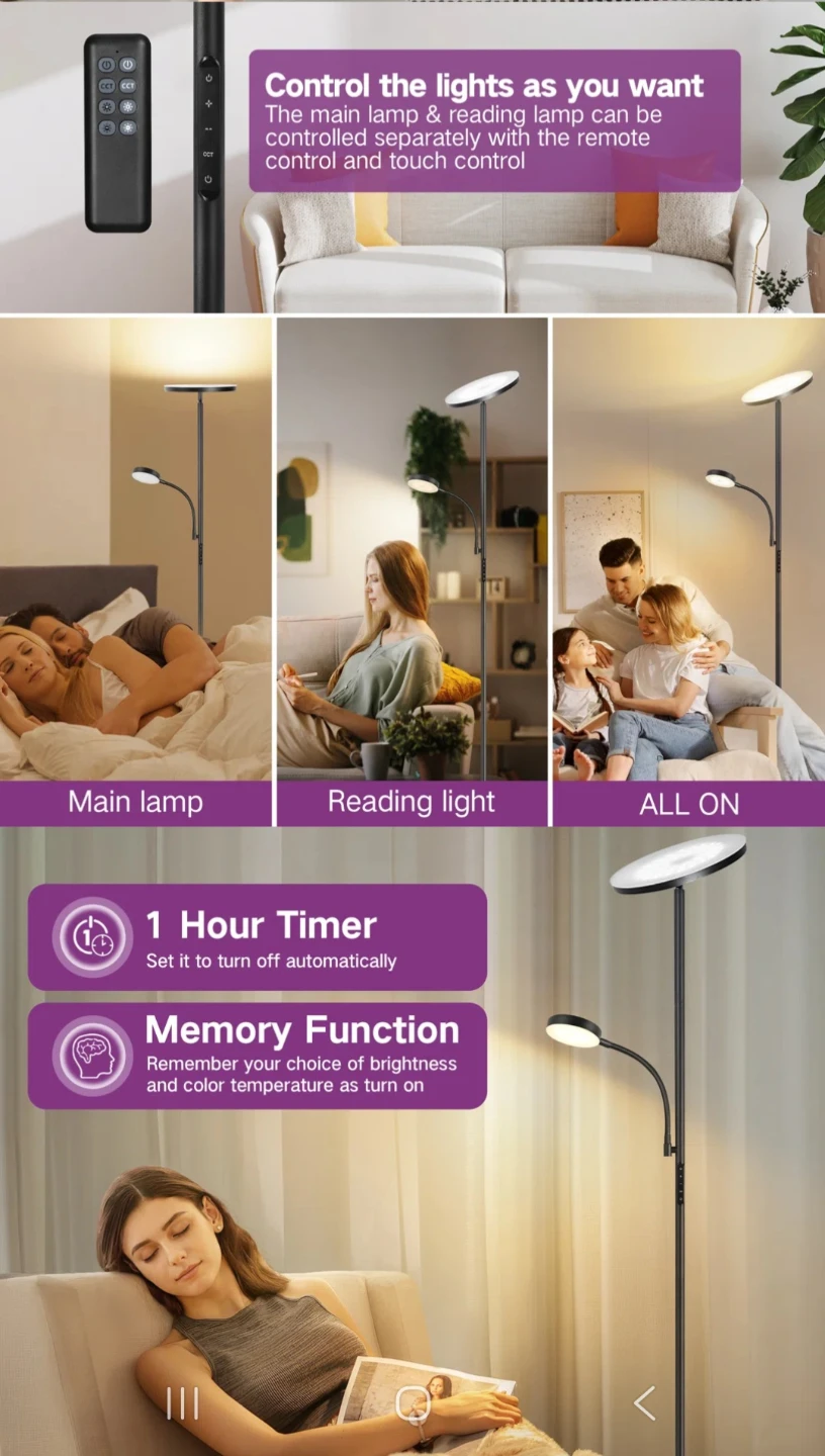 Adjustable Floor Lamp with Reading Light - photo 5