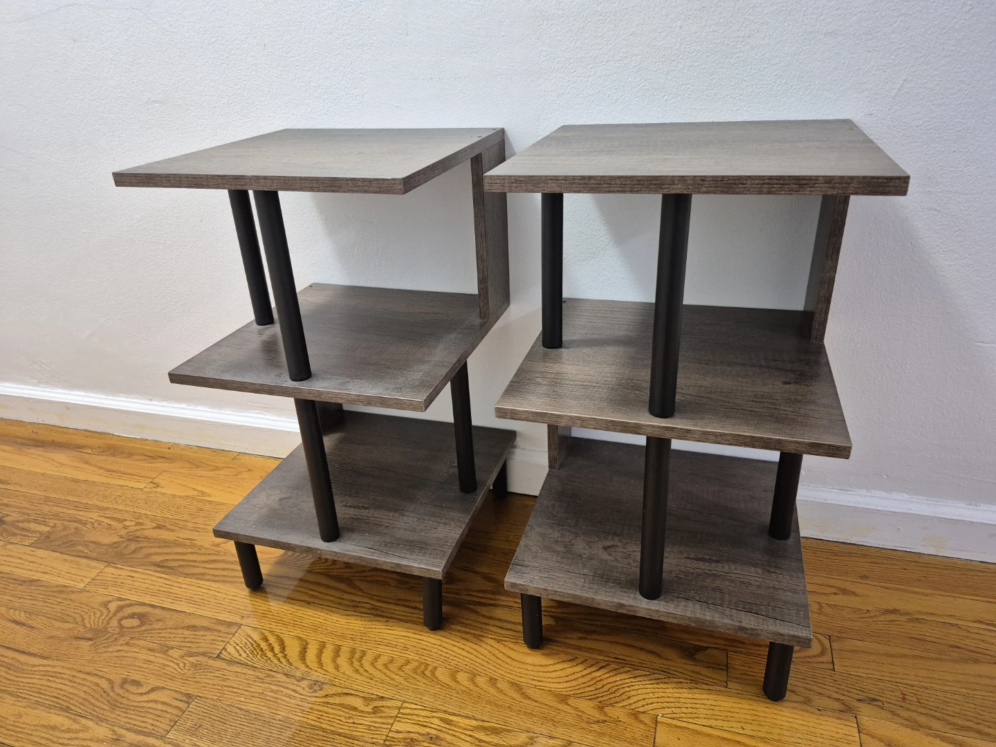 Set of 2 Modern 3-Tier Side Tables - Wood