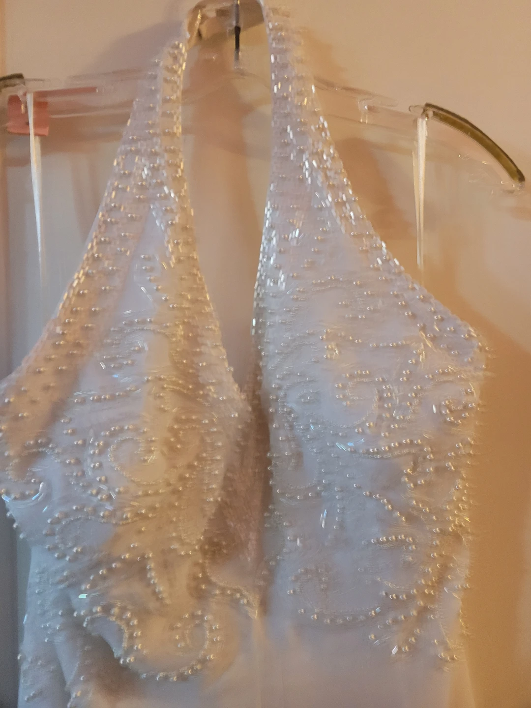 White Beaded Halter Neck Wedding Dress - photo 2