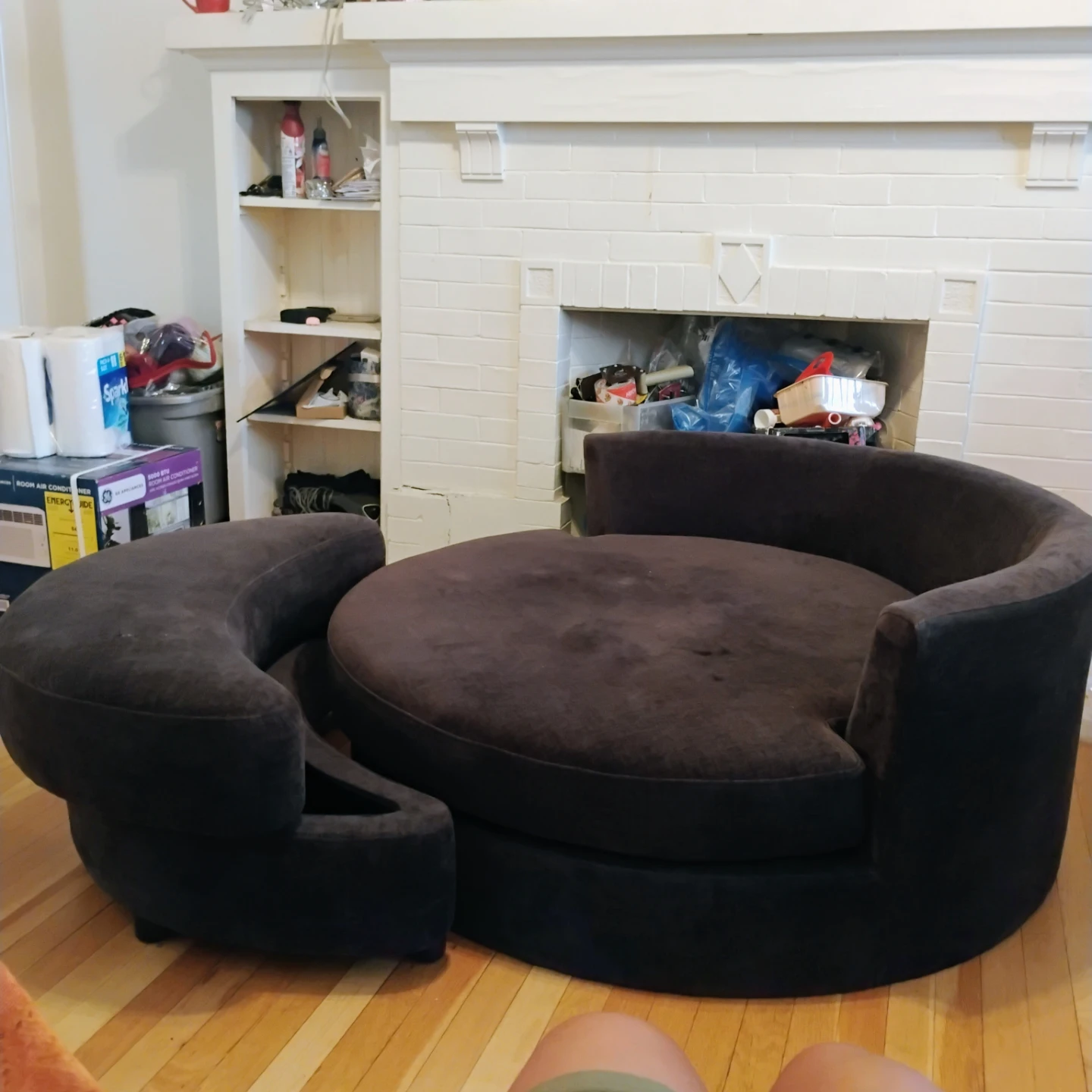 Oversized Round Chaise Lounge Sofa with Storage Ottoman