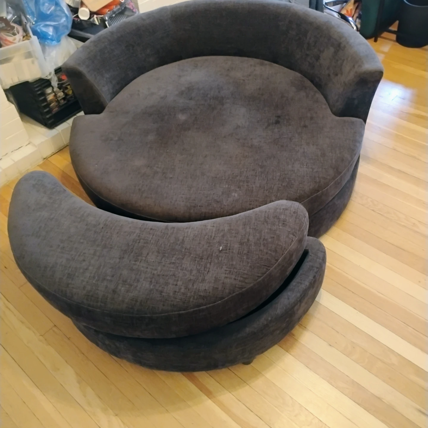 Oversized Round Chaise Lounge Sofa with Storage Ottoman - photo 2