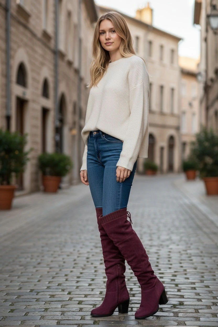 ShoeDazzle Burgundy Suede Knee-High Boots – Size [7.5]
