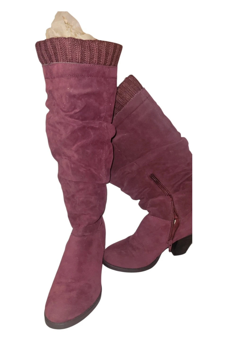 ShoeDazzle Burgundy Suede Knee-High Boots – Size [7.5] - photo 3