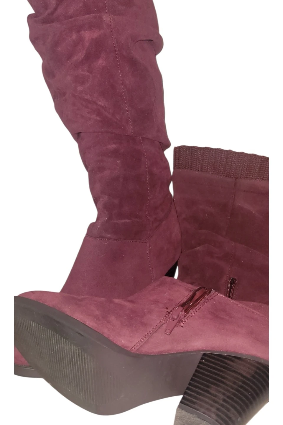 ShoeDazzle Burgundy Suede Knee-High Boots – Size [7.5] - photo 4