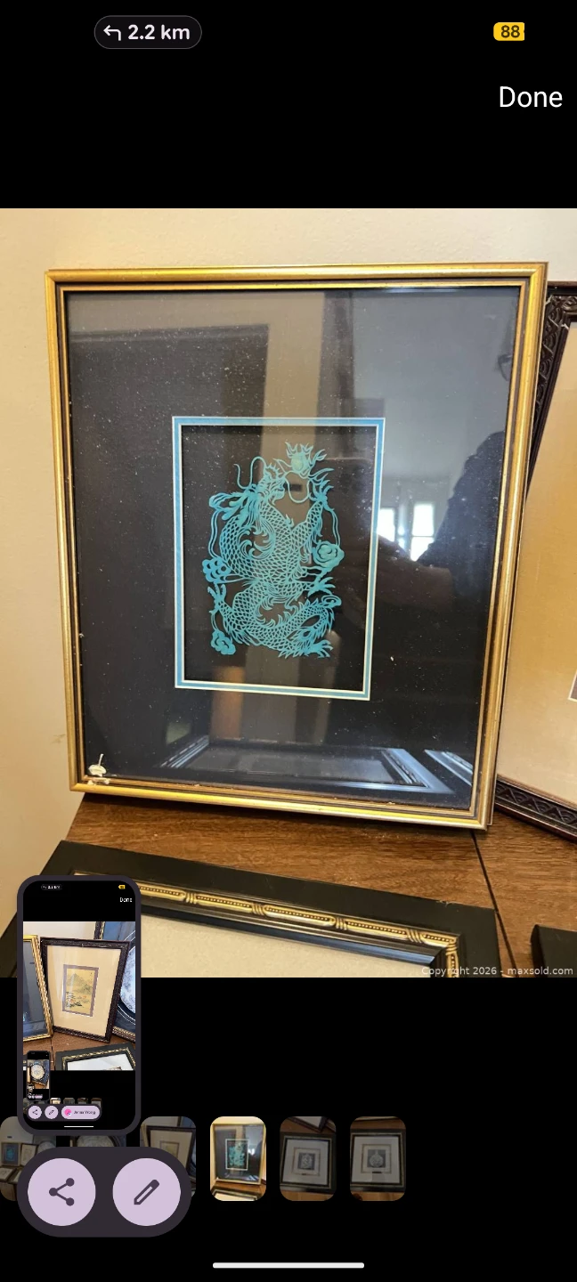 Custom Framed Blue Dragon Paper Cutout Art