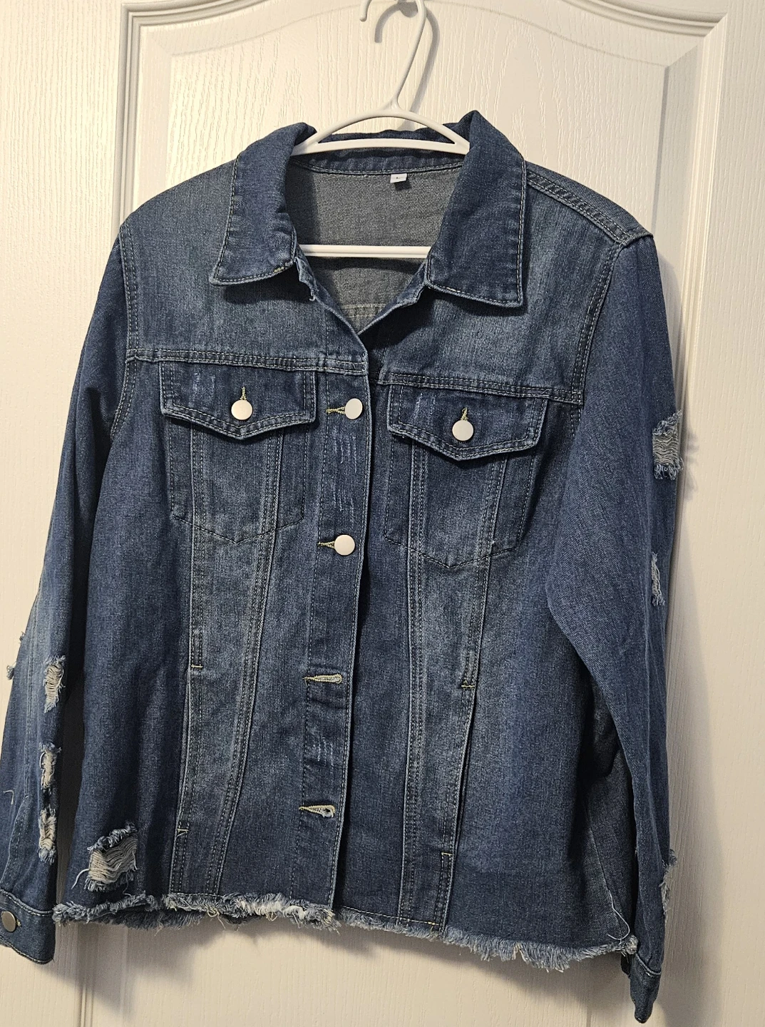Distressed Denim Jacket Large