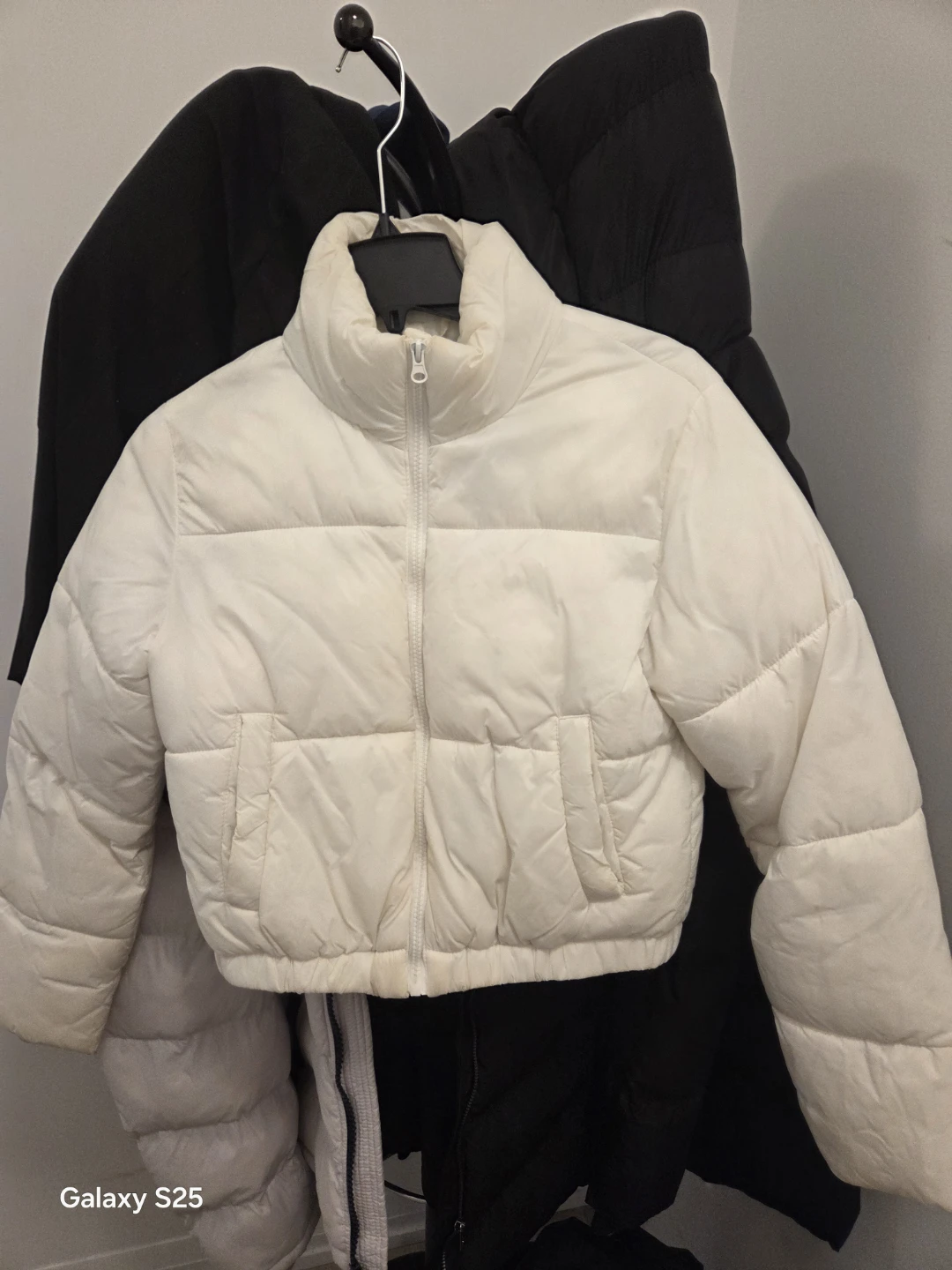 White Cropped Puffer Jacket