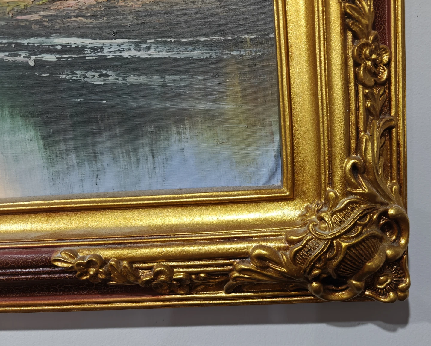 Framed Oil Painting of Ducks by a Lake
