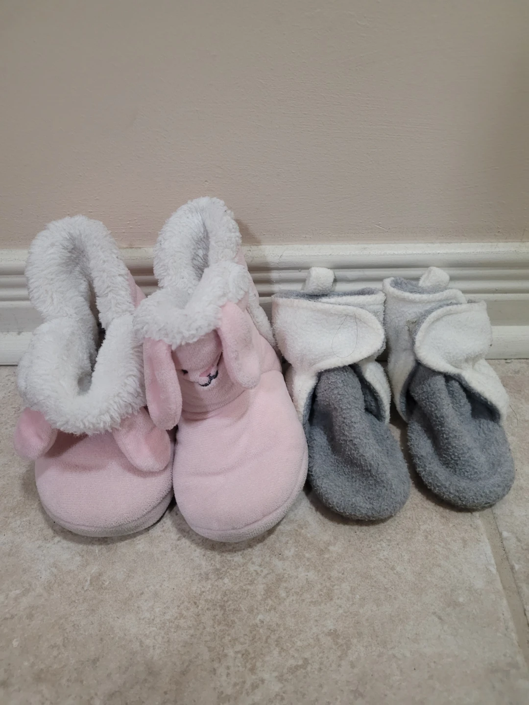 Baby Slippers Bundle (Pink Bunny & Grey Booties)