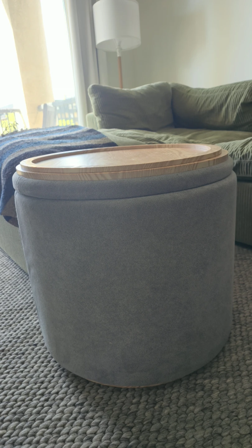 Light Blue Storage Ottoman with Wood Lid
