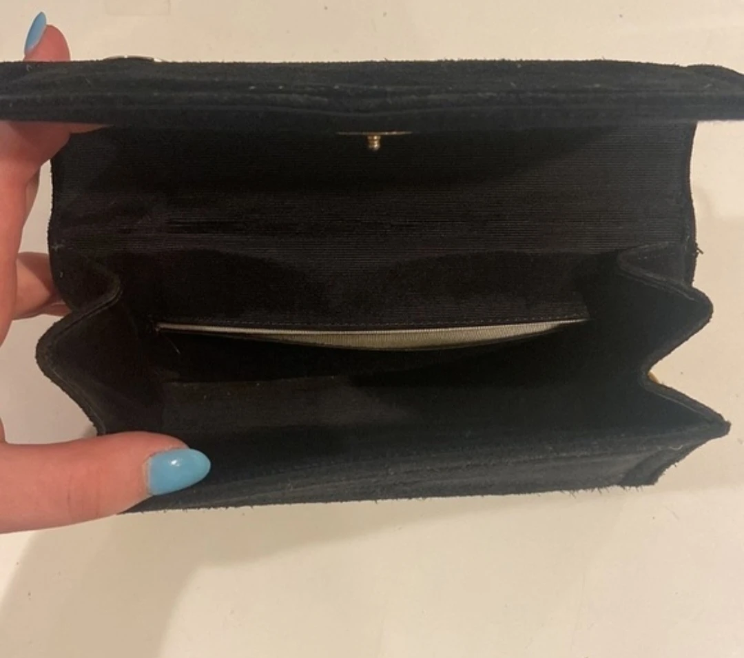 Vintage Classic Black Suede Mini Shoulder Bag with Gold Chain - photo 5