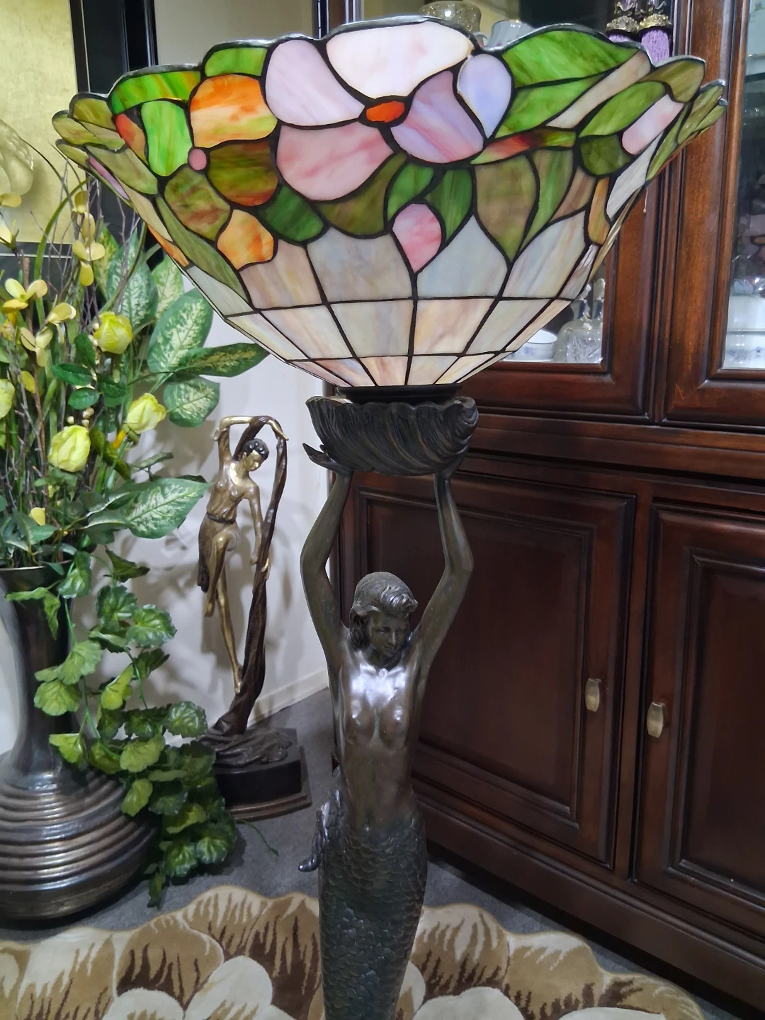 Mermaid Figurine Tiffany Style Stained Glass Lamp