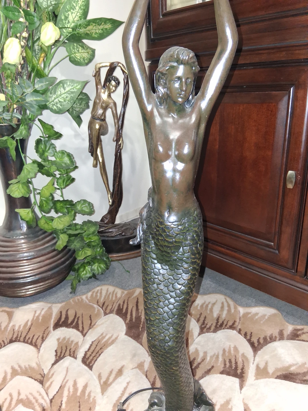 Mermaid Figurine Tiffany Style Stained Glass Lamp - photo 2