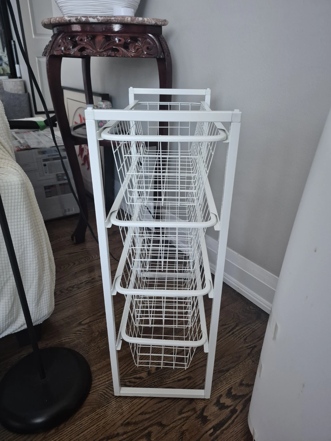 White 4-Tier Wire Basket Storage Unit