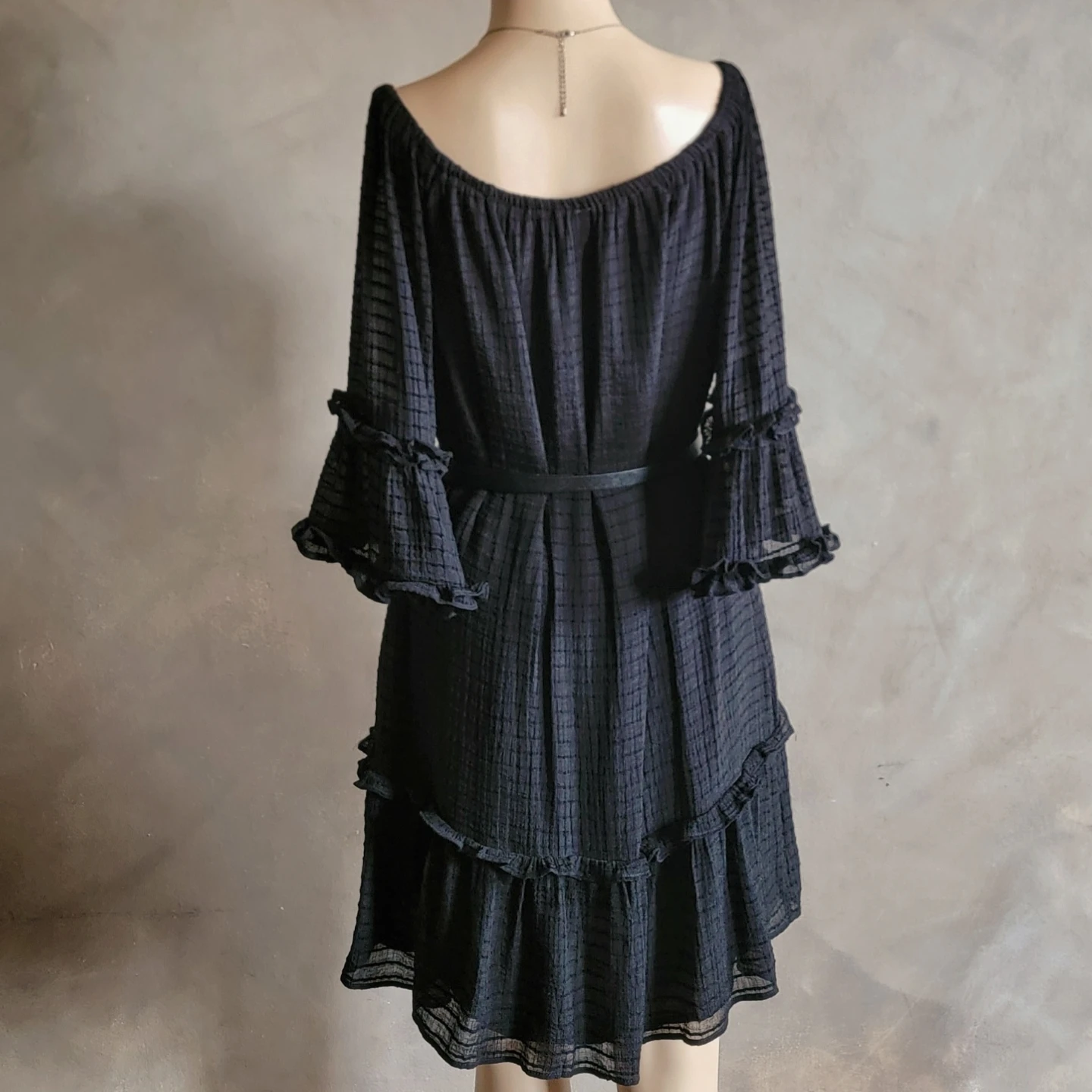 Black Off-the-Shoulder Ruffle Dress with Belt - photo 3