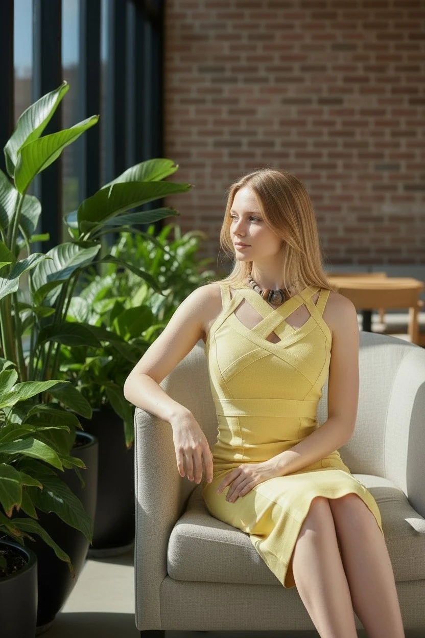Yellow Sleeveless Bodycon Midi Dress