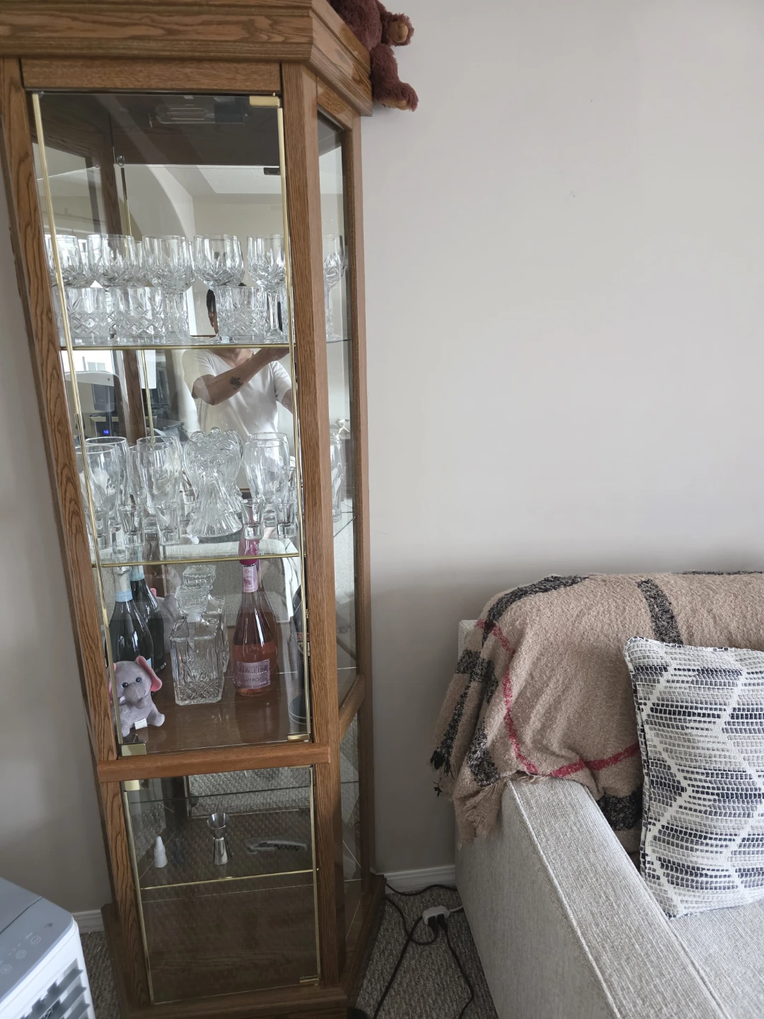 Wooden Curio Cabinet with Glass Shelves
