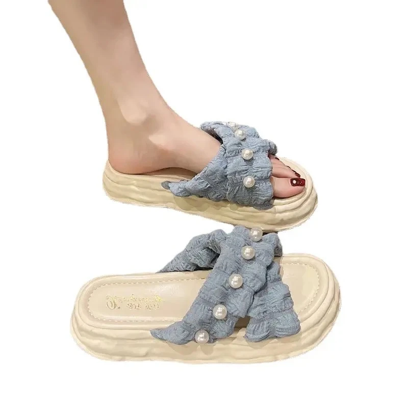 Platform Pearl Slides - Blue