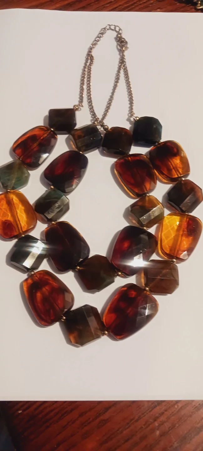 Beautiful Amber Lucite Double Strand Necklace