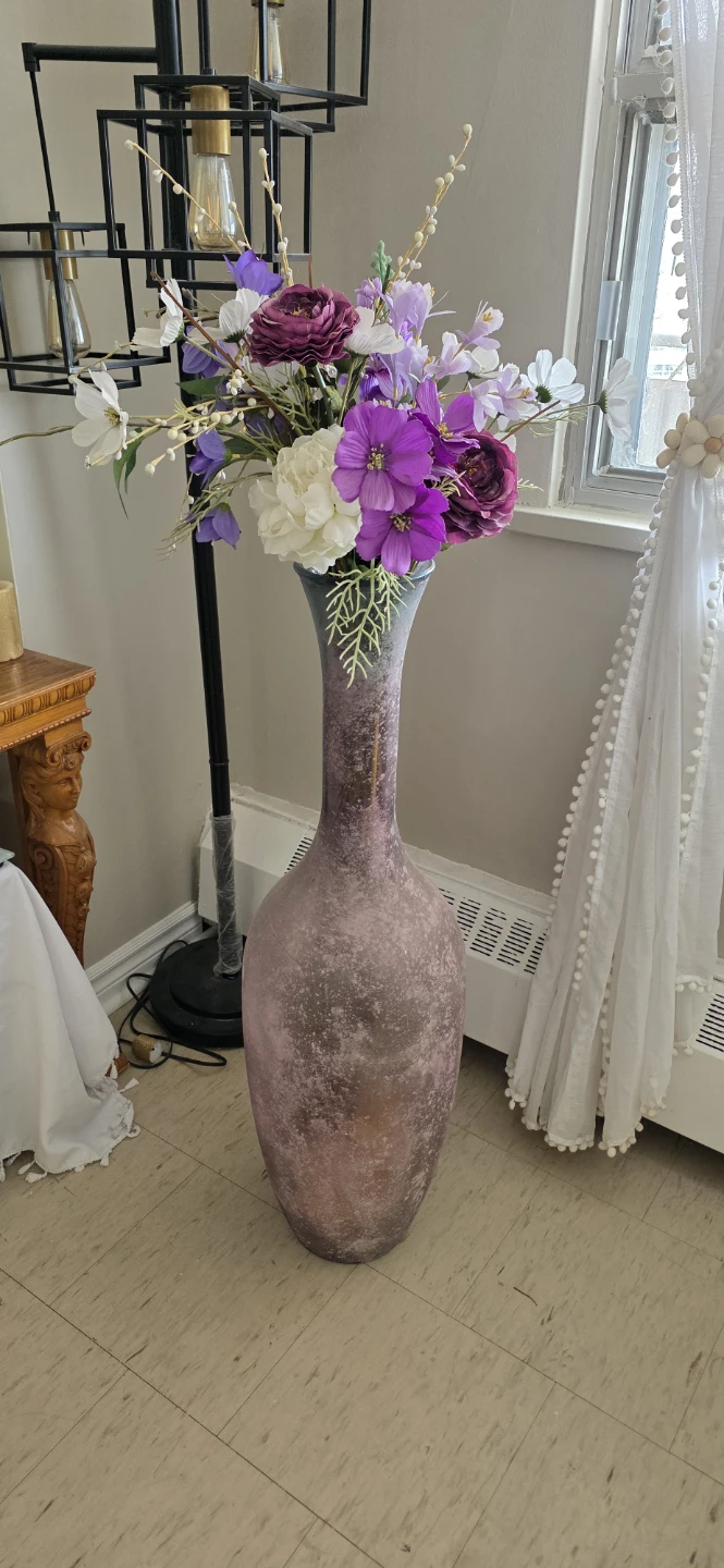 Large Frosted Purple Floor Vase with Artificial Flowers - photo 2