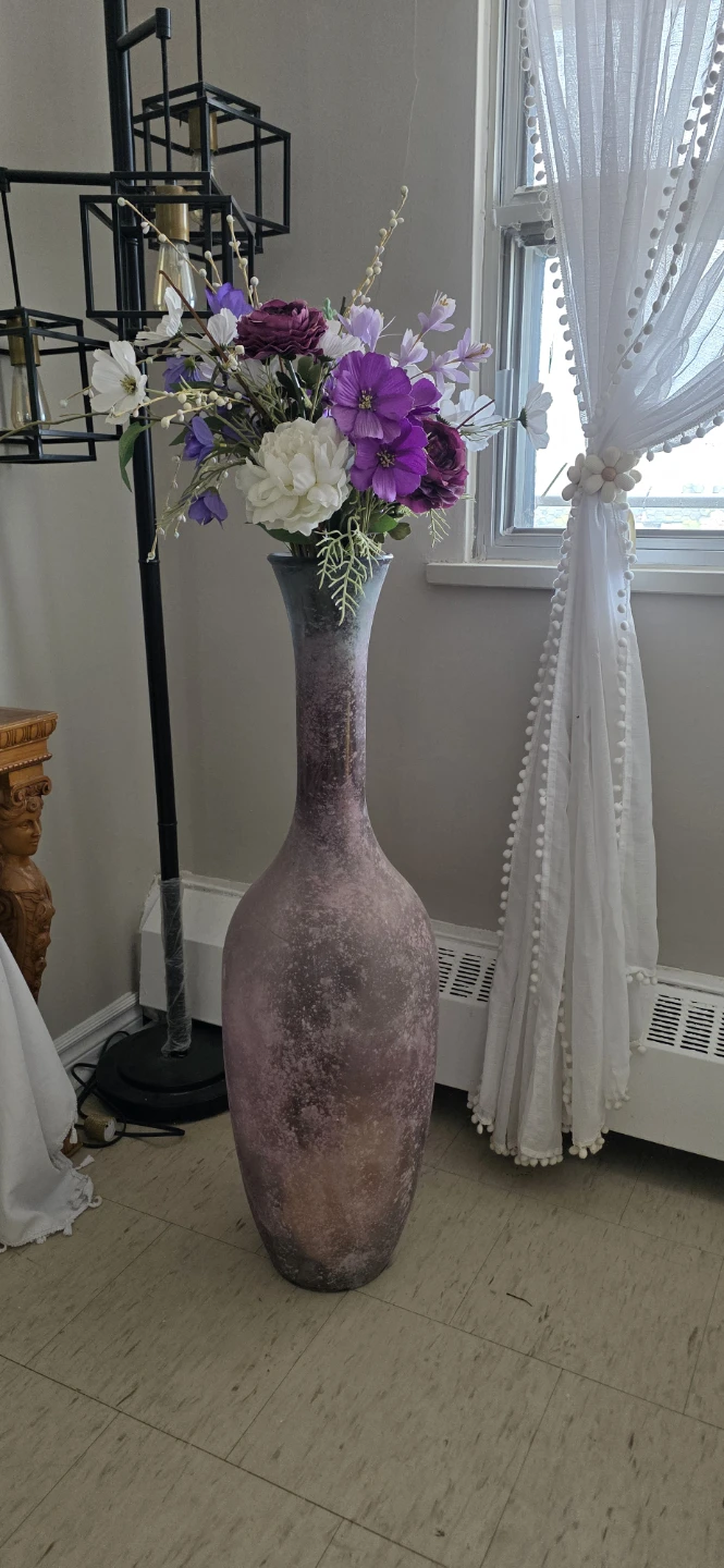 Large Frosted Purple Floor Vase with Artificial Flowers - photo 3