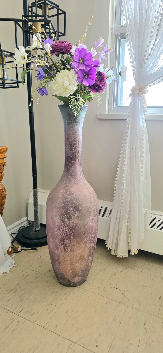 Large Frosted Purple Floor Vase with Artificial Flowers - photo 4