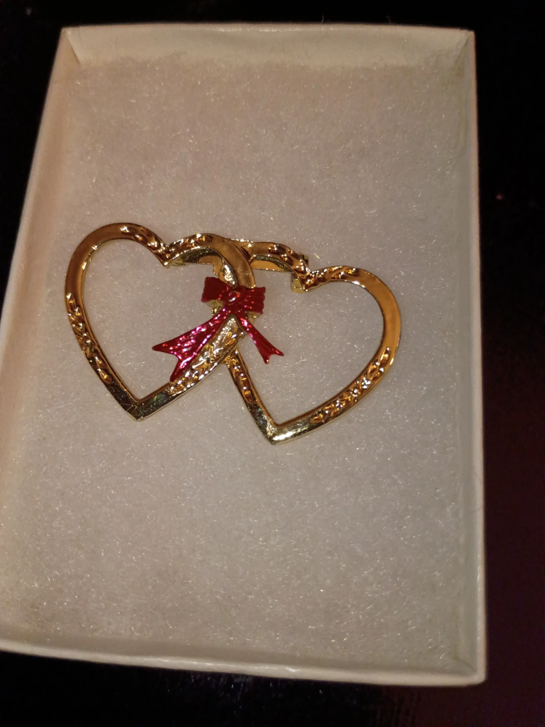 Gold Tone Double Heart Pin Brooch