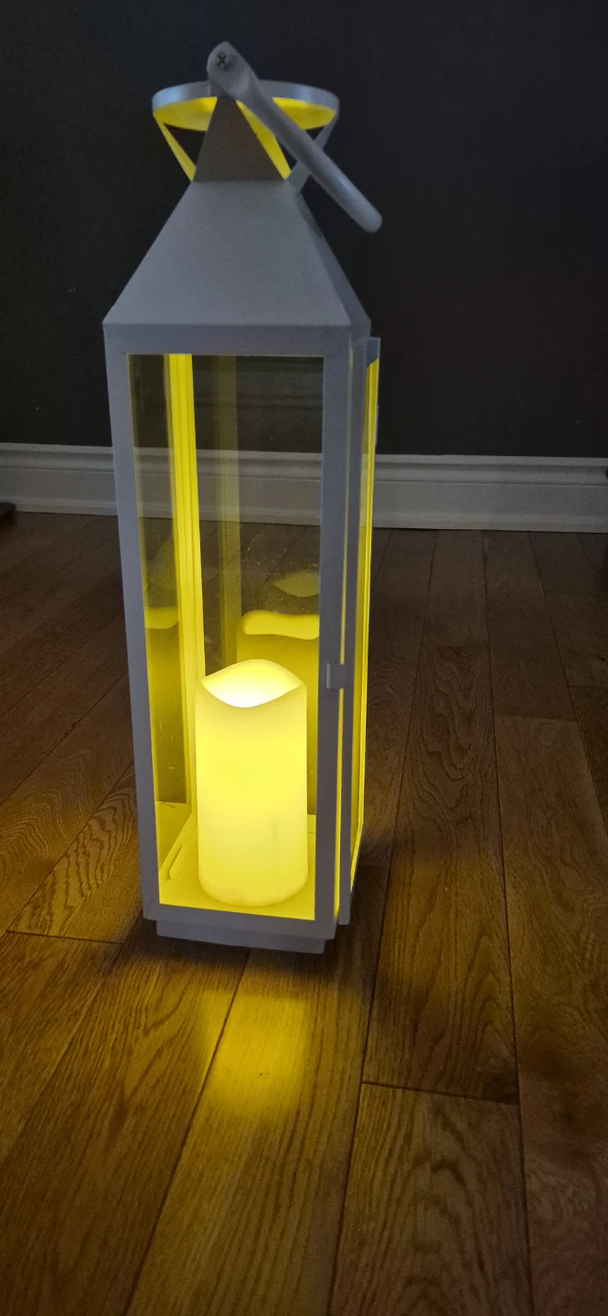 White Metal Lantern with LED Candle - 19 inch tall - photo 2