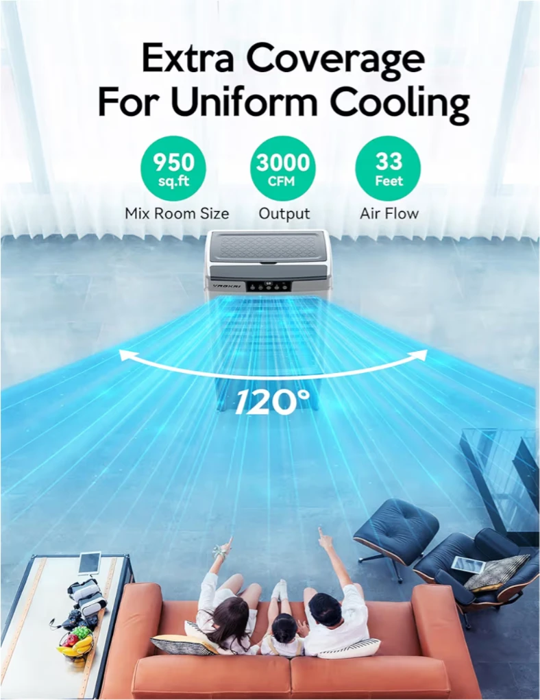VAGKRI Swamp Cooler, 3100CFM Evaporative Air Cooler with 3 Modes - photo 5