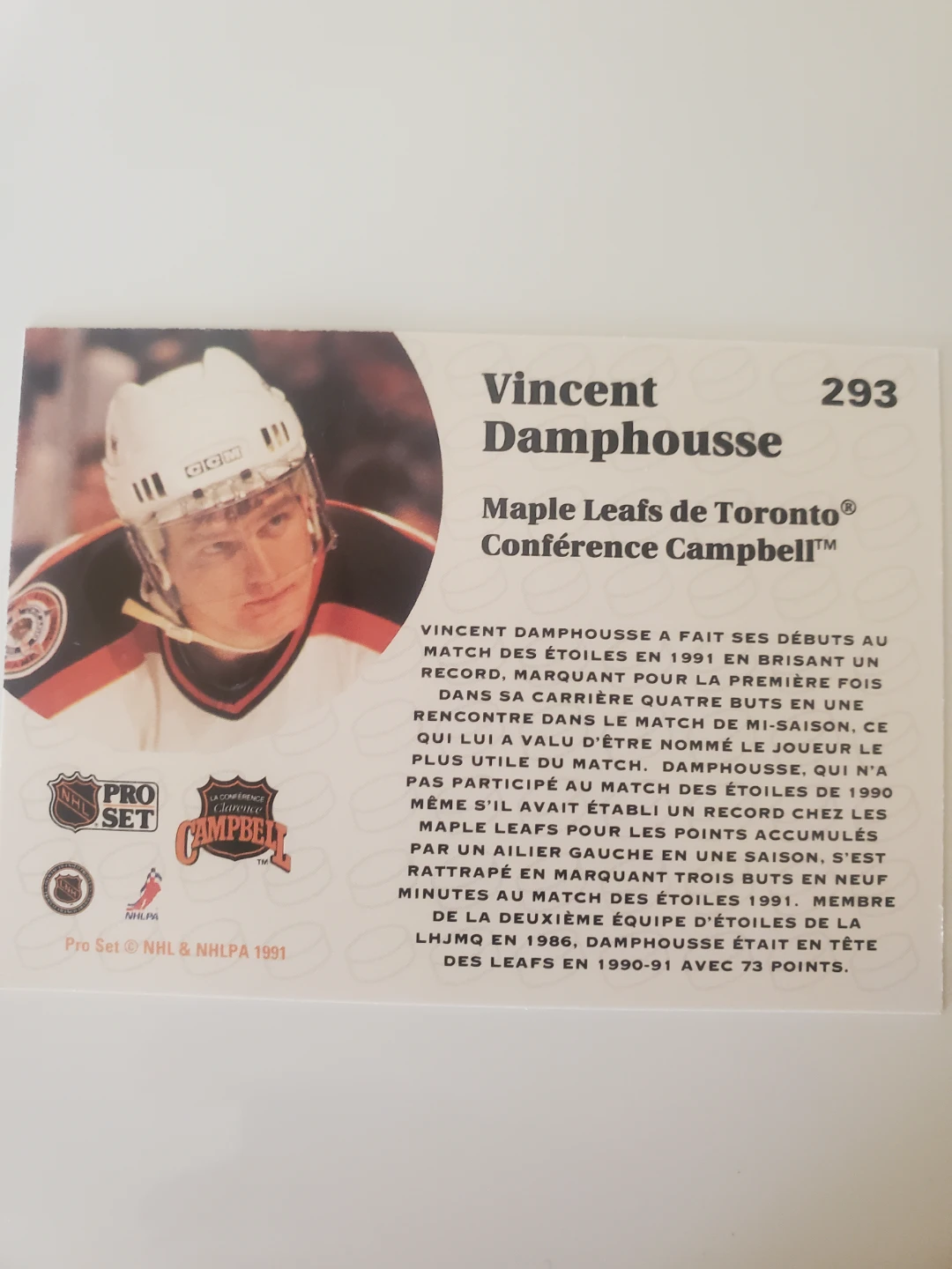 Pro Set Vincent Damphousse Hockey Card - photo 2